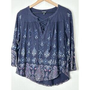 Lucky Brand Blouse Womens Small Floral Boho Peasant Cottagecore Bandana